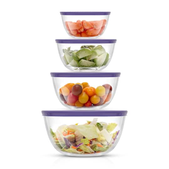 JoyJolt Joyful 4 Piece Glass Mixing Bowls with Lids Set - Clear, Purple